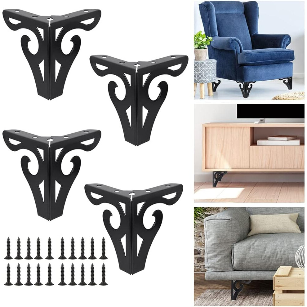 Metal Furniture Legs With Floral Cutout Detail, Modern Triangle Couch Feet For Sofa Table Cabinet Enhancement, Artistic Metal Sofa Legs With Non-Slip 9138057718768