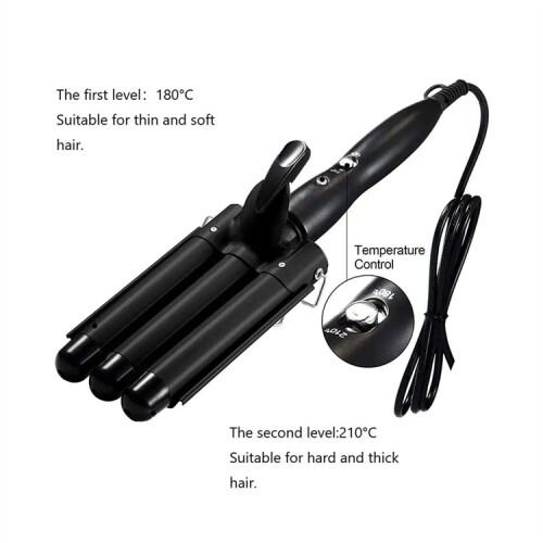 Triple Barrel Anti-Scald Curling Iron with 2 Temperature Control Mode Black 20mm 1