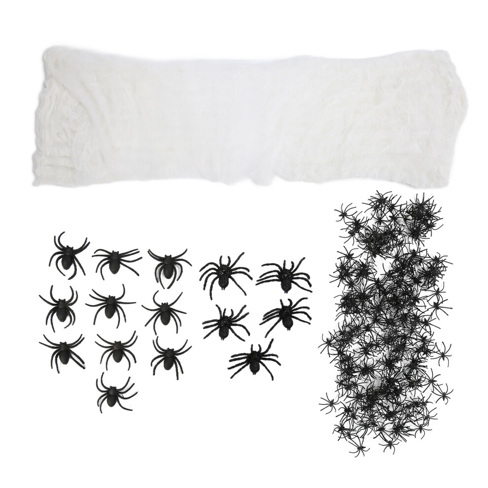 200g Spider Webs & 225 Spiders Halloween Decor for Indoor/Outdoor Screens