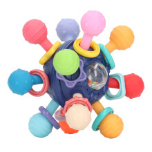 Blauer Silikon-Beißeball für Babys mit Glöckchen-Sound