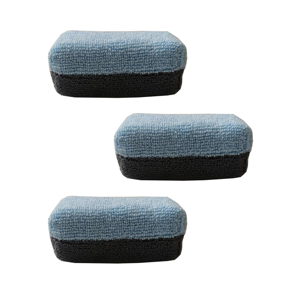 3Pcs Car Wax Applicator Pads Doublesided Microfiber Sponge Scratch Absorbency Blue 9347817092592