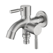 304 Stainless Steel Double Spout Garden Tap 1/2 Inch Water Faucet with Ceramic Spool for Outdoor Kitchen and Bathroom Use