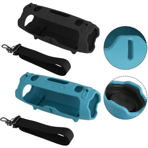 Silicone Case for JBL Charge 6 With Adjustable Strap, Black, Protective Outdoor Case 2