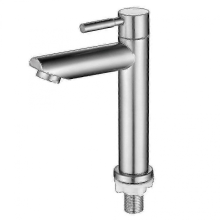Einzelarmatur für Kaltwasser aus Edelstahl, Waschbeckenarmatur, Silber
