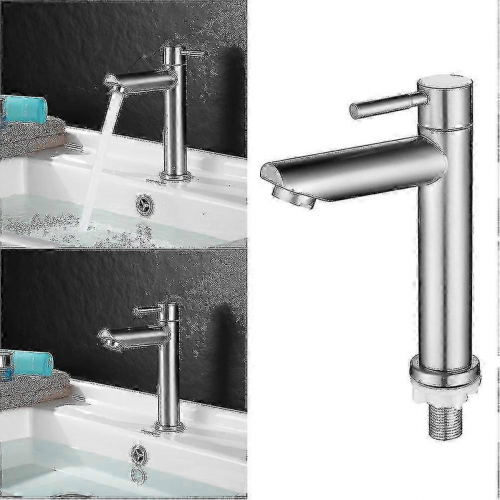 Robinet de lavabo en acier inoxydable argenté, eau froide simple 2