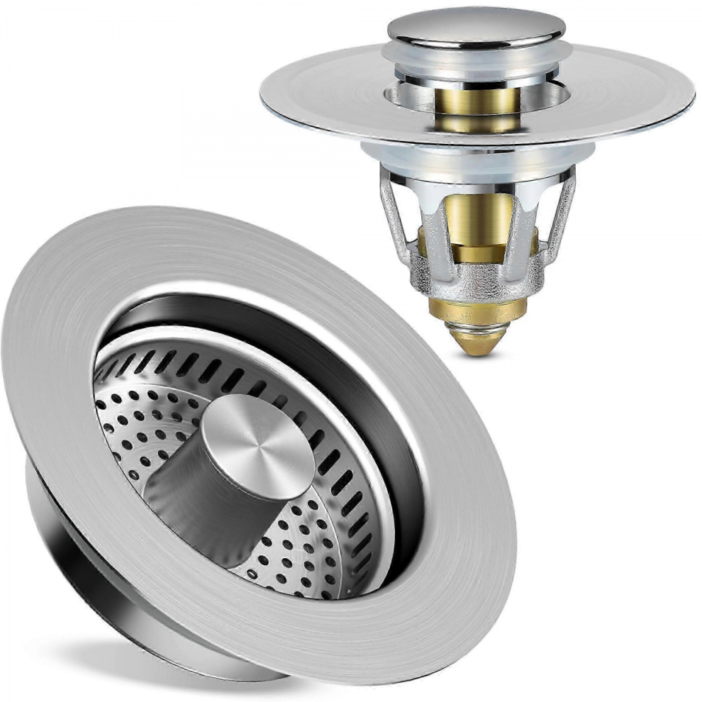 Kitchen Sink Drain Strainer Sus304 Brushed And Bathroom Sink Drain Stopper Brushed Nickel Set 2 Pack Choicets 2025 393478398275
