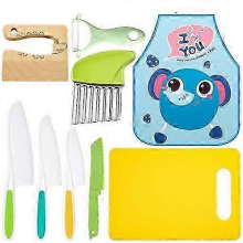 Kinder-Schutzkleidung Set: Lätzchen, Schürzen & Lernmesser (Kartoffel-, Holz-, Gemüsemesser) für frühkindliche Bildung, Kunststoff