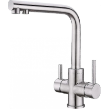 2025 3-Wege-Küchenarmatur, 360 drehbar, 3-in-1-Wasserfiltermischer, Edelstahl-Spültischarmatur mit 2 Hebeln