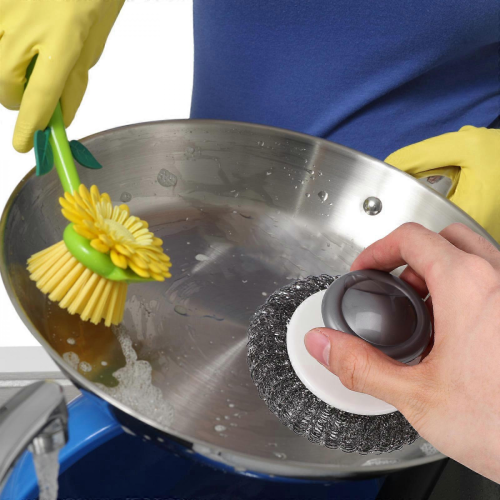Dishes Scrub Brush Handle Pan Cleaner For Home Cleaning 1Set 2