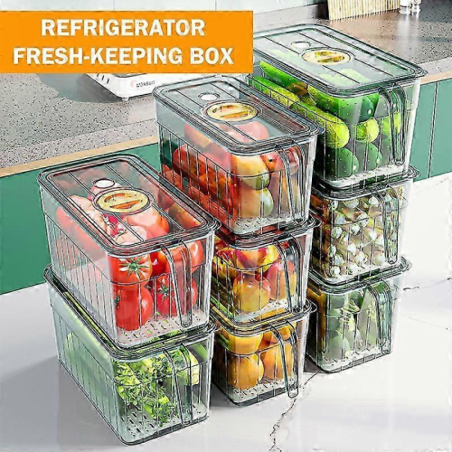 A22025 Kitchen Refrigerator Storage Box Fridge Organizer With Lids And Handles Fruit Boxes Drain Basket Storage Containers Pantry 2