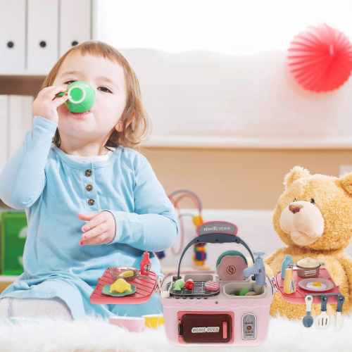 Kinderküchen-Spielset mit 1 Set Simulationsbesteck, Rosa 1