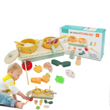 Ensemble de cuisine Do Play en bois, 25-26 cm, avec casseroles, pelles et légumes pour filles