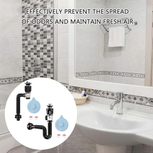 Flexible Sink Drain Pipe with Kitchen Sink Strainer, Odor Blocking Adjustable Hose Set of 2 2