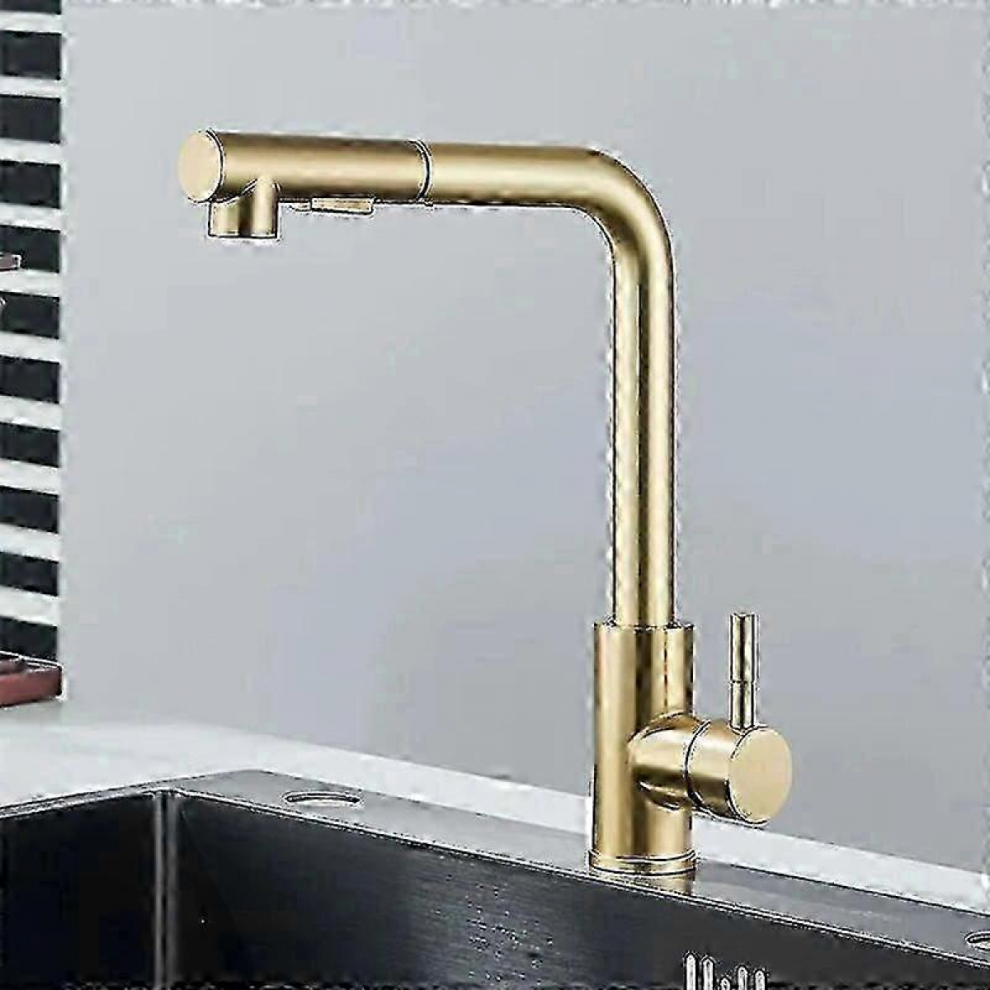 Brushed Golden-3042025 Shinesia Kitchen Faucets Stainless Steel Gourmet Kitchen Mixer Tap Pull Out Hotcold Water Black/Brushed Nickel 3807464164791
