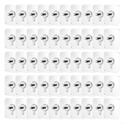 50Pcs Transparent Self Adhesive Wall Hooks Waterproof Damage for Bathroom Kitchen MultiSurface