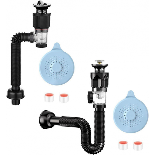 Flexible Sink Drain Pipe with Kitchen Sink Strainer, Odor Blocking Adjustable Hose Set of 2 1