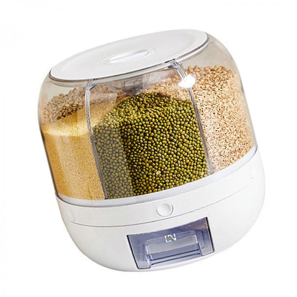 Rotating Rice Dispenser With 6 Removable Compartments, Sealed Grain Storage Container For Kitchen 5008878130916