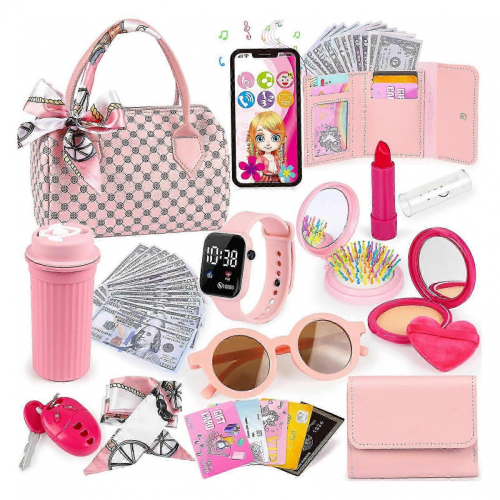 Borsa da gioco principessa per bambine, set con cellulare e trucco, 31 pezzi