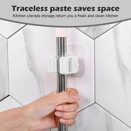 8 pezzi porta scopa e mocio da parete, organizer autoadesivo impermeabile per cucina, bagno, garage 1