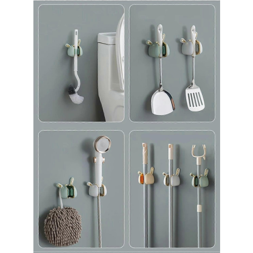 3er-Set Hasen-Mopphalter mit Kleber, wandmontiert für Badezimmer, Grün 1