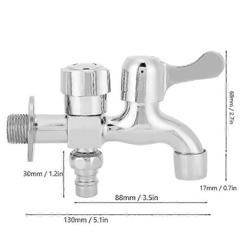 2025 G1/2In Silver Alloy Wall-In Double Water Outlet Faucet 130X85mm 5008878127046