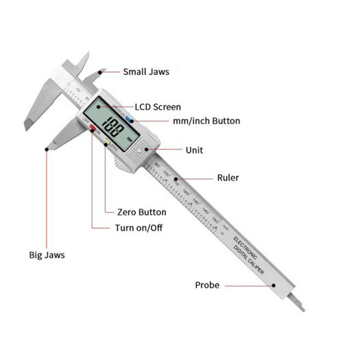 Digital Caliper 6in LCD Screen, 150mm, Silver, Precise Measurement 2