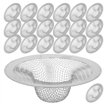 Passoire de cuisine 20 pièces argentée 7x7x2,3 cm, maille 7 cm/2,75 pouces, butée cheveux inox pour baignoire et douche