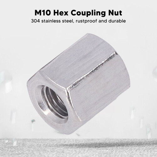 10PCS M10 Stainless Steel Hex Coupling Nuts, 17mm Length 1