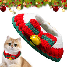 Cat Christmas Collar Soft Cotton Wool Bow Tie With Bell For Indoor Cats Kittens Under 6kg