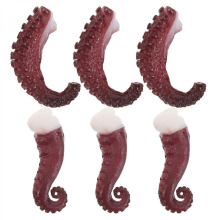 Lot de 6 tentacules de pieuvre artificielles réalistes, 5x4.5x2 cm, rouge foncé, décoration fruits de mer, jouet enfant.