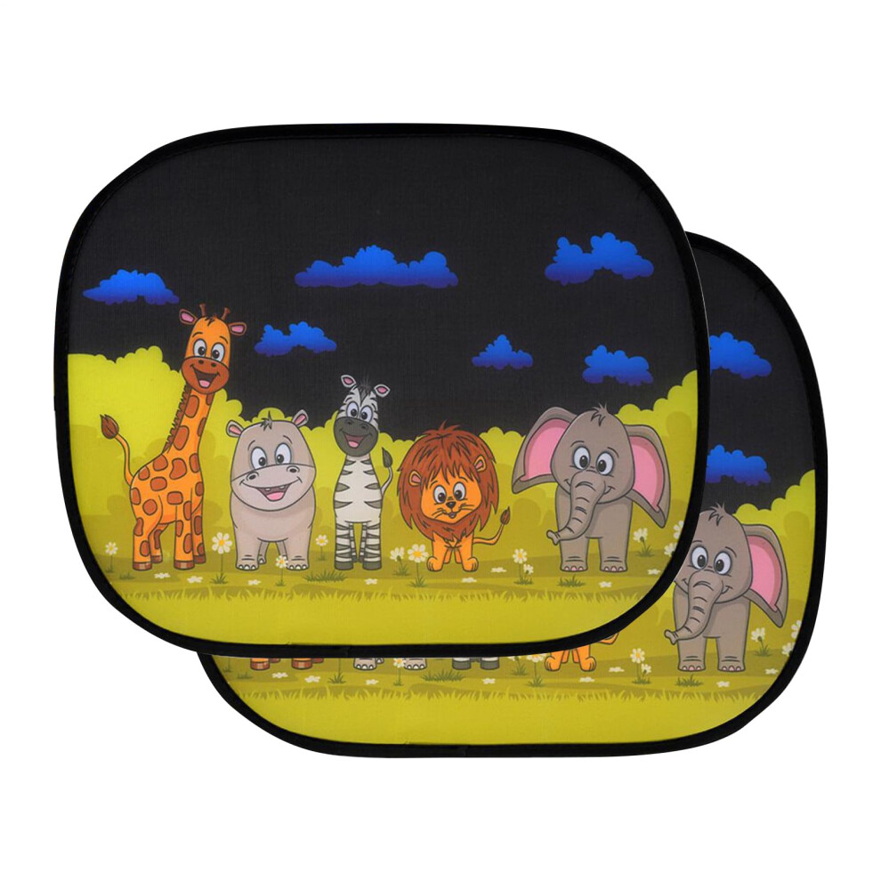 Car Window Sun Shade with Educational Cartoon Hippo Design, Reusable Static Cling Fit 44x36
