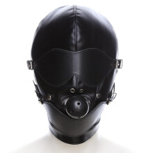 Erotic Sex Play Toy Leather BDSM Head Wear Adjustable Full Face Mask Hood With Mouth Gag