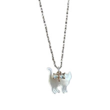 Collier Animal réglable en Zircon, pendentif chat avec-Blanc