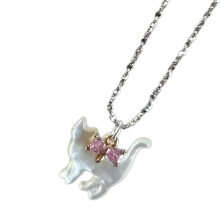 Collier pendentif chat nœud, longueur réglable, ras du cou,-Rose