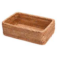 Cesta rectangular de estilo vintage, caja de almacenamiento de mimbre natural tejida a mano para uso multifuncional, cestas decorativas para servir o