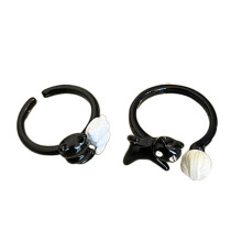 Set mit 2 offenen Ringen mit schwarzer Katze für Damen, modische