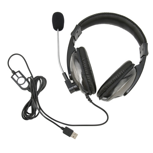 USB Gaming Headset with Microphone, 40mm Speakers, Adjustable Volume, Black/Gray