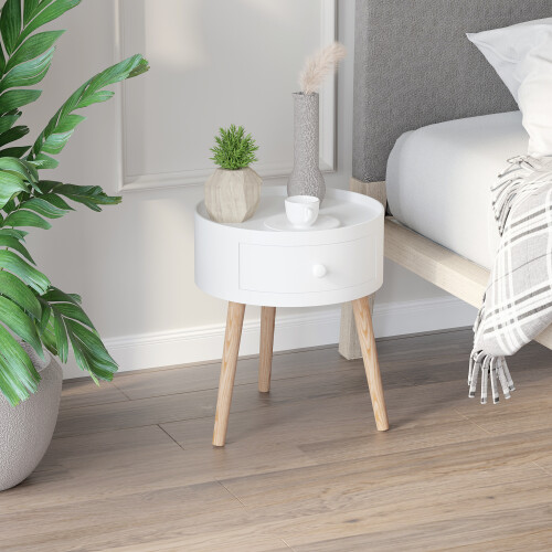 Homcom HOMCOM Coffee Table Furniture Round Corner Storage Unit Side White Office