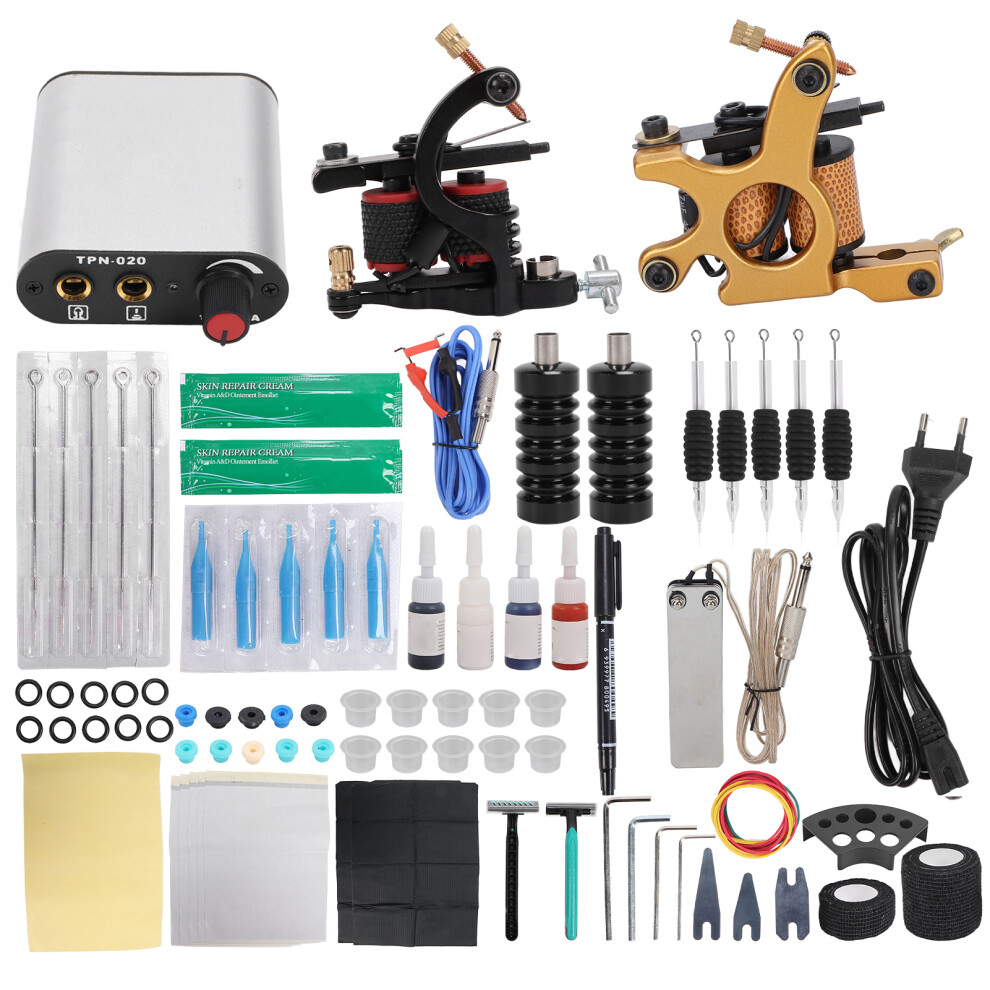 Tattoo Supplies Set Including Coil Tattoo Machine Professional Tattoo Kit For Beginners Learners Vibrant Color Inks Zinc Alloy Frame Hand Rest Cushion