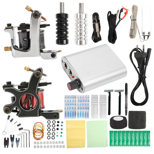Silicone Practice Skin Included Tattoo Machine Kit Fine Line Work Capable Rustic Style Double Coil Set Beginner Friendly