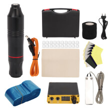 Kit de máquina de tatuagem rotativa, caneta para tatuagem com voltagem ajustável, suprimentos profissionais para tatuagem, agulhas de cartucho