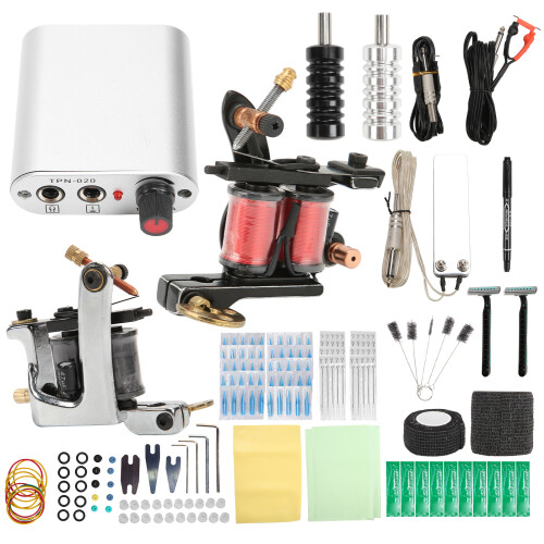 Silicone Practice Skin Included Tattoo Machine Kit Fine Line Work Capable Rustic Style Double Coil Set Beginner Friendly 2
