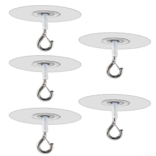 5 Pcs No Hole Ceiling Hooks with Strong Adhesive Hold, Damage Hanging for Kitchen Bathroom
