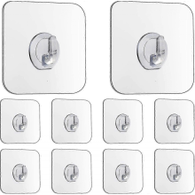 2026 Magic Hooks, Transparent Self-adhesive , Removable Without Nails Heavy Duty Sticky Hooks For Kitchen, Bathroom, Door Wall,10 Pack Black Gyg8-01-G