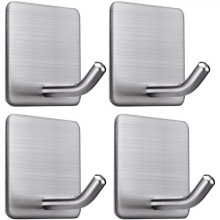 Lot de 4 crochets muraux adhésifs en acier inoxydable, étanches et antirouille, pour salle de bain, cuisine, serviettes et manteaux