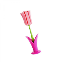 PinkMultiuse Cup Cleaning Brush For Drinkware With Long Handle and Flower Shape Brush Stand For Home Office And Cafes Yellow