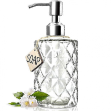 Savon liquide Diamond Design en verre Ă pompe, acier inoxydable 304, pour salle de bain et mains, lotion transparente