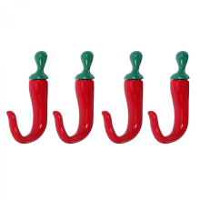 Red 7.30X4.30X1.60CM 4pcs Vintage Chili Pepper Wall Hooks - Coat Towel Key Bag Hanger for Kitchen Garage Home Decor