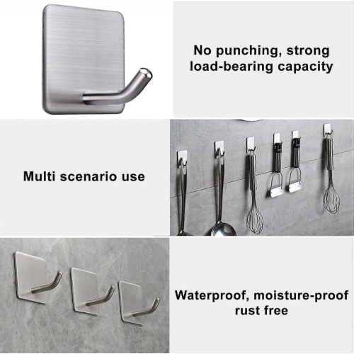 4 Pack Adhesive Wall Hooks Stainless Steel Waterproof Rustproof for Bathroom Kitchen Towels Coats 1
