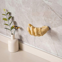 Cintre mural en résine jaune en forme de main, sans perçage, pour accessoires de salle de bain, décoration murale